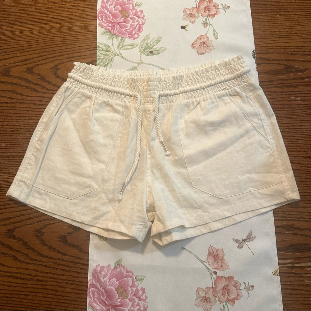 High Waist Cream Terry Cloth Shorts